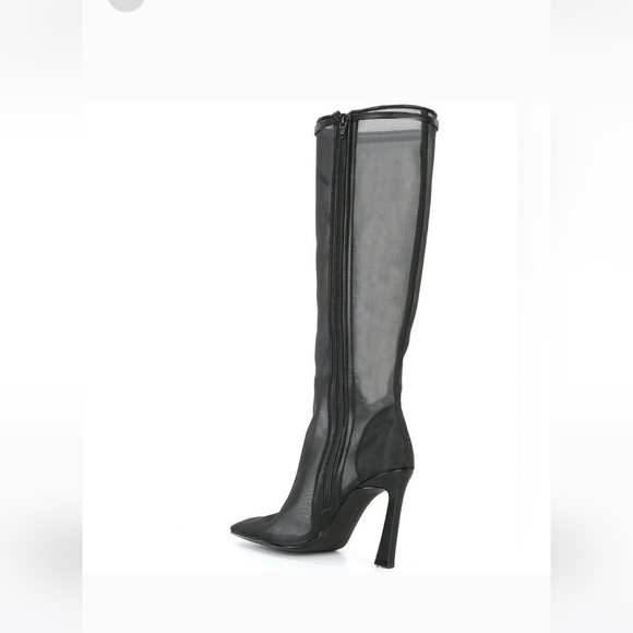 Giannin Bini ADAMS Black Sheer Mesh Knee High Heel Boots NEW 8 1/2 Full Zip - Picture 1 of 9